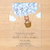 Invitations En Acrylique On Peut Attendre Teddy Bear Blue Boy Baby shower (Recto)
