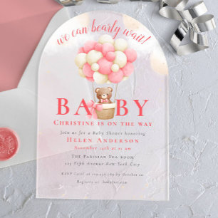 Invitations En Acrylique On peut attendre Teddy Bear Girl Baby shower