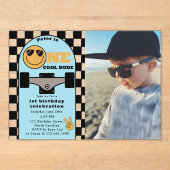 Invitations En Acrylique One Cool Dude 1st First Birthday Skateboard Photo (Recto)