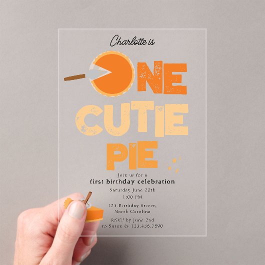 Invitations En Acrylique One Cutie Pie Invite 1st First Birthday Cute (In situ (ordinateur de poche))