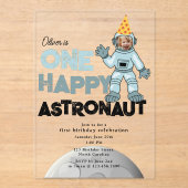 Invitations En Acrylique One Happy Astronaut Photo 1st  First Birthday (Recto)