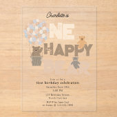 Invitations En Acrylique One Happy Bear Invite 1st First Birthday Cute (Recto)