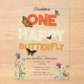 Invitations En Acrylique One Happy Butterfly Invite 1st Wildflower Birthday (Recto)
