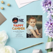 Invitations En Acrylique One Happy Camper 1st Summer Birthday Photo (Insitu (Mariage))