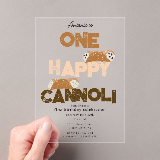 Invitations En Acrylique One Happy Cannoli Invite 1st  First Birthday Cute (In situ (ordinateur de poche))