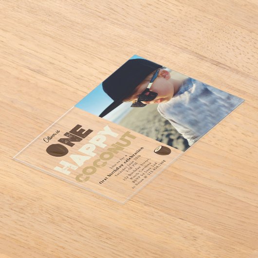 Invitations En Acrylique One Happy Coconut 1st Summer Birthday Photo (Poser)