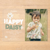 Invitations En Acrylique One Happy Daisy Invite 1st First Birthday Photo (Recto)