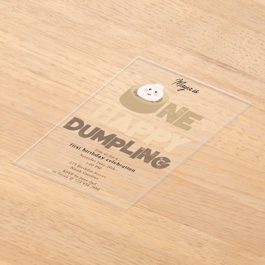 Invitations En Acrylique One Happy Dumpling Invite 1st First Birthday Cute (Poser)