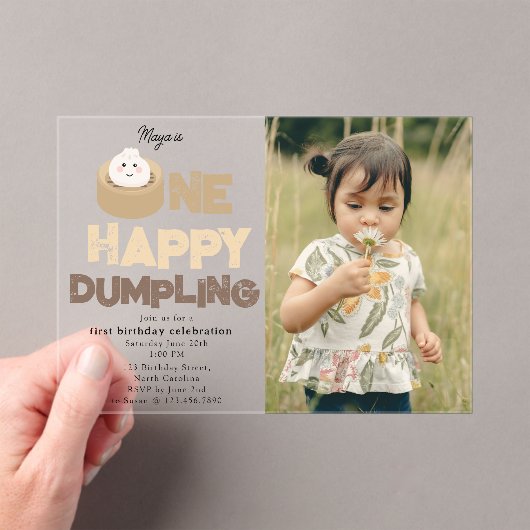Invitations En Acrylique One Happy Dumpling Invite 1st First Birthday Photo (In situ (ordinateur de poche))