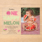 Invitations En Acrylique One Happy Melon 1st Summer Birthday Photo (Recto)