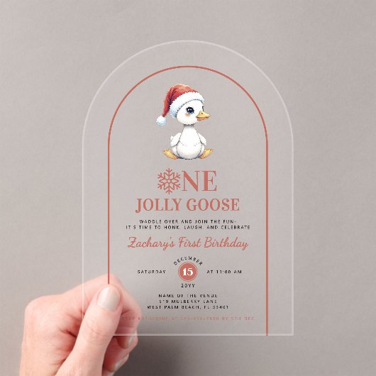 Invitations En Acrylique One Jolly Goose Modern Christmas First Birthday (In situ (ordinateur de poche))