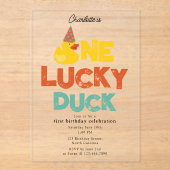Invitations En Acrylique One Lucky Duck Invite 1st  First Birthday Cute (Recto)