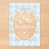 Invitations En Acrylique One Silly Goose Boy 1st BIrthday Gingham Whimsical (Recto)