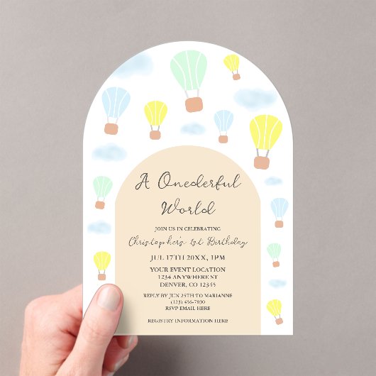 Invitations En Acrylique Onederder World Hot Air Balloon 1er anniversaire (In situ (ordinateur de poche))