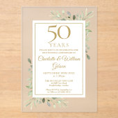 Invitations En Acrylique Or 50e anniversaire Mariage Aquarelle Verdure (Recto)