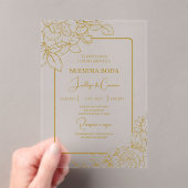Invitations En Acrylique Or acrylique Floral Mariage espagnol (In situ (ordinateur de poche))