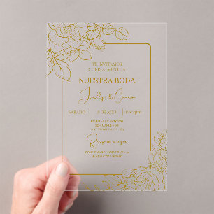 Invitations En Acrylique Or acrylique Floral Mariage espagnol