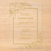 Invitations En Acrylique Or acrylique Floral Mariage espagnol (Recto)