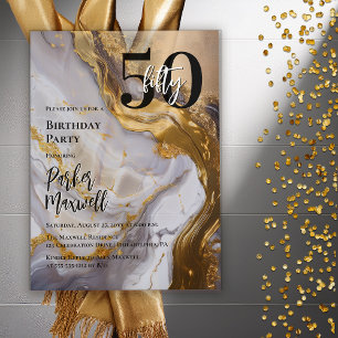 Invitations En Acrylique Or Élégant Fête d'anniversaire Moderne 50 ans su