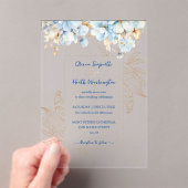 Invitations En Acrylique Or floral bleu poussiéreux (In situ (ordinateur de poche))