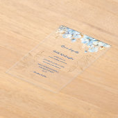 Invitations En Acrylique Or floral bleu poussiéreux (Poser)