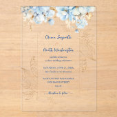 Invitations En Acrylique Or floral bleu poussiéreux (Recto)