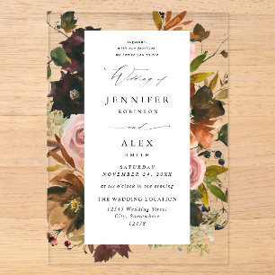 Invitations En Acrylique Or Floral Rustique, Violet, & Rose 4