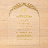 Invitations En Acrylique Or islamique Nikah Walima Arc musulman Élégant (Recto)
