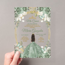 Or Mis Quince Poussiéreux Vert Floral Quinceañera