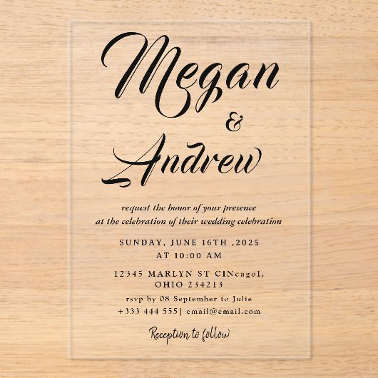 Invitations En Acrylique or Moderne Mariage Acrylique Invitations (Recto)