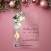 Invitations En Acrylique Or noir boules blanches code QR fête de Noël