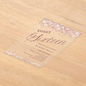 Invitations En Acrylique Or rose script moderne Sweet 16 clair (Poser)