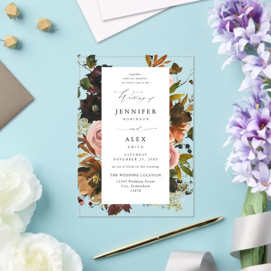 Invitations En Acrylique Or rustique, pourpre et rose 4 (Insitu (Mariage))