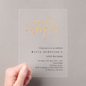 Invitations En Acrylique Or script 50e anniversaire clair (In situ (ordinateur de poche))