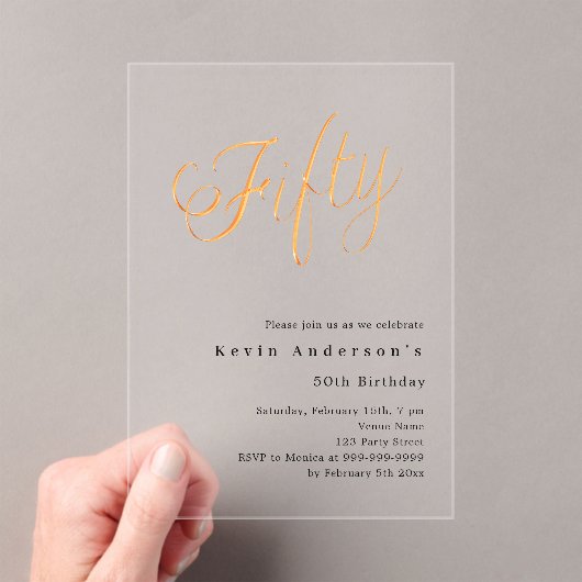 Invitations En Acrylique Or script 50e anniversaire clair (In situ (ordinateur de poche))