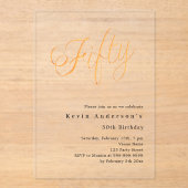 Invitations En Acrylique Or script 50e anniversaire clair (Recto)