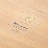 Invitations En Acrylique Or Soleil Céleste, Lune, Étoiles Aquarelle  (Poser)