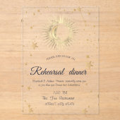 Invitations En Acrylique Or Soleil Céleste, Lune, Étoiles Aquarelle  (Recto)