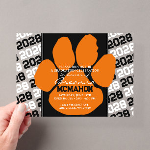Invitations En Acrylique Orange et noir tendance - Empreinte de patte de gr