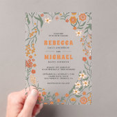 Invitations En Acrylique Orange Groovy Wildflower Wedding (In situ (ordinateur de poche))