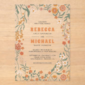 Invitations En Acrylique Orange Groovy Wildflower Wedding (Recto)
