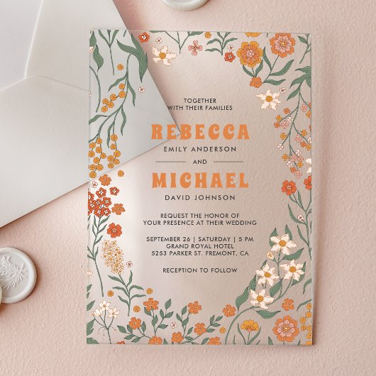 Invitations En Acrylique Orange Groovy Wildflower Wedding