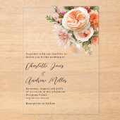 Invitations En Acrylique Orange pêche rose flûte mariage clair (Recto)