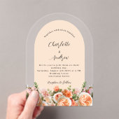 Invitations En Acrylique Orange pink peach florals arch clear wedding (In situ (ordinateur de poche))