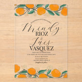 Invitations En Acrylique Oranges Citrus Aquarelle Mariage Script noir (Recto)