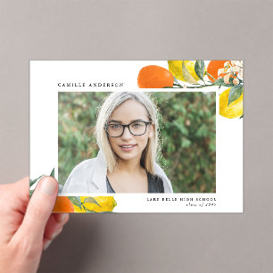Invitations En Acrylique Oranges et Citrons Botaniques Photo Remise des dip