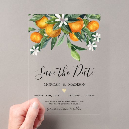 Invitations En Acrylique Oranges Monogramme Enregistrez la Date (In situ (ordinateur de poche))