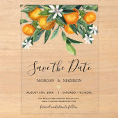 Invitations En Acrylique Oranges Monogramme Enregistrez la Date (Recto)