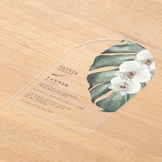 Invitations En Acrylique Orchidées blanches Arc moderne Mariage tropical (Poser)