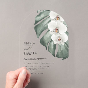Invitations En Acrylique Orchidées Blanches Arche Moderne Mariage Tropical